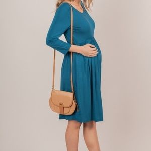 Solid 3/4 Sleeve Baby Doll Shirt Dress - Teal